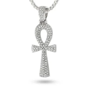 White Gold Dual Ankh Cross Necklace