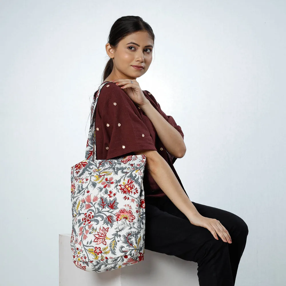 White - Handcrafted Quilted Sanganeri Block Printed Shoulder Bag