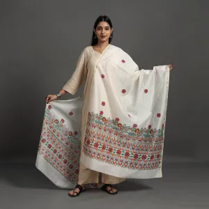 White - Handloom Chanderi Silk Handpainted Madhubani Dupatta 30