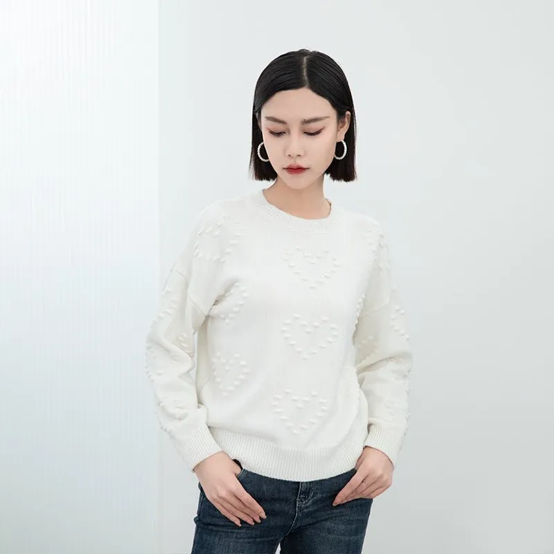 White Jacquard Woolen Sweater