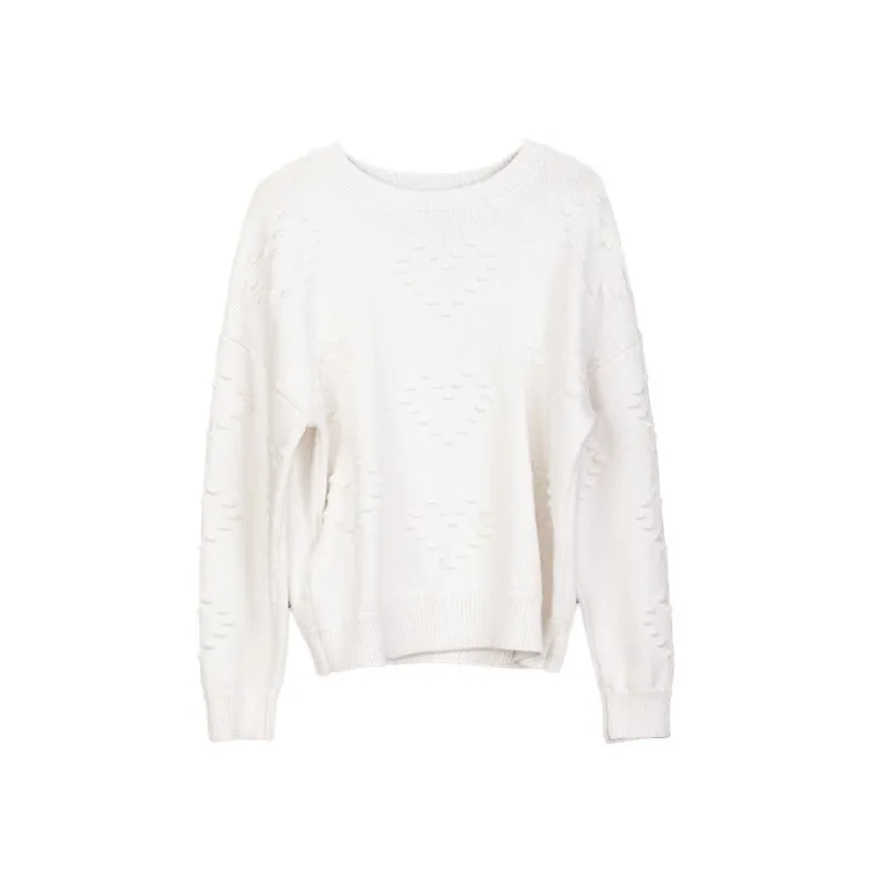 White Jacquard Woolen Sweater