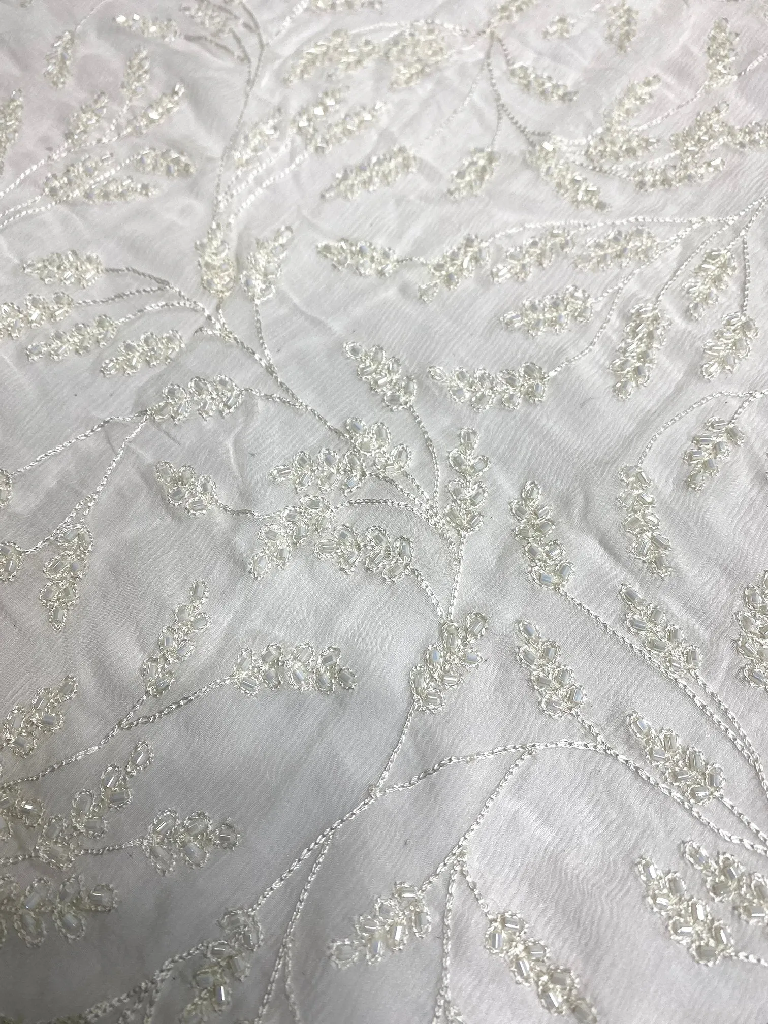 White JEC-176-8 Sequins & Beads on Silk Chiffon