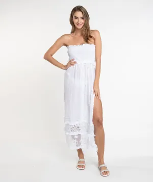 White Lace Trim Maxi Dress with Slip On Design