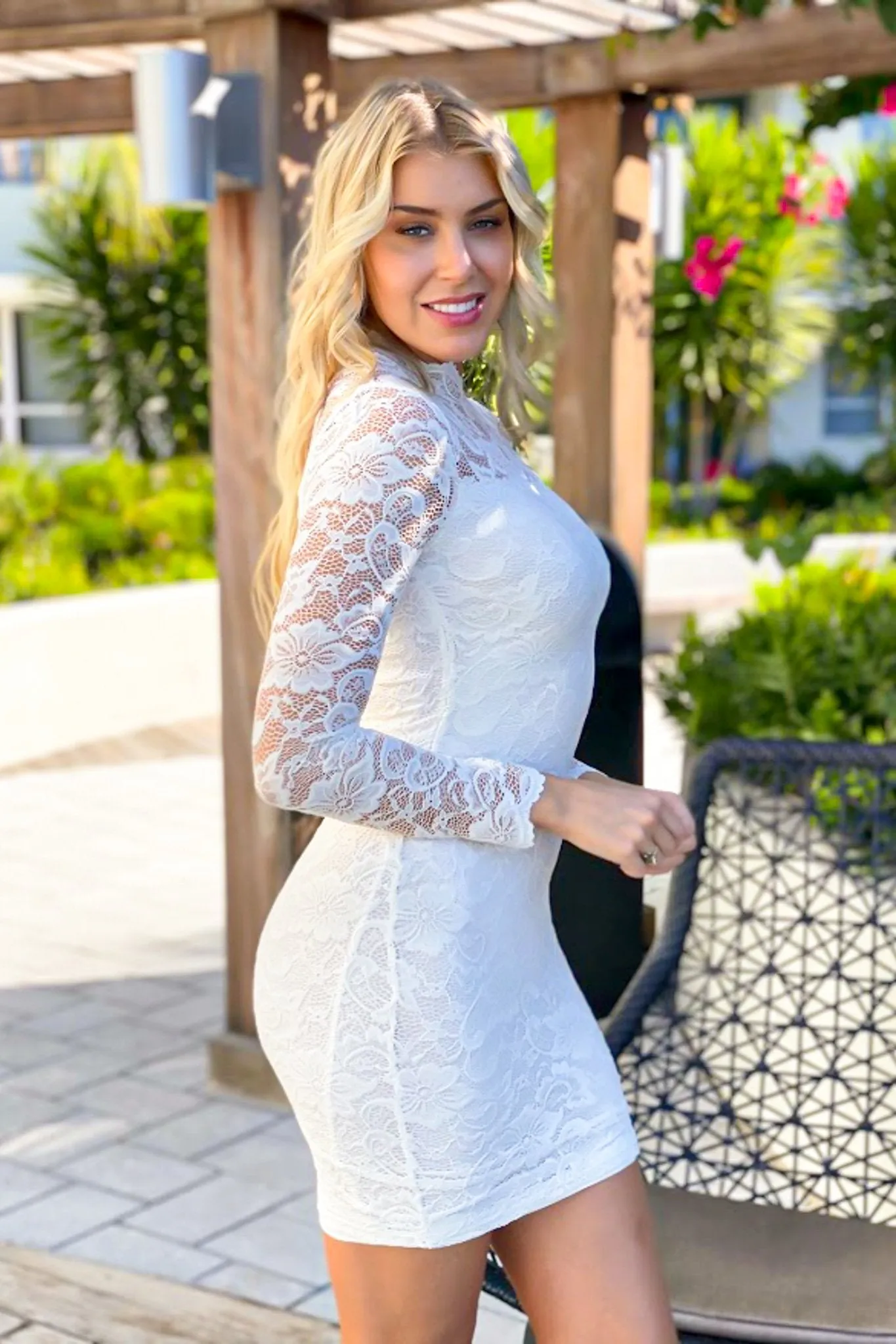 White Laced Short Dress with 3/4 Sleeves