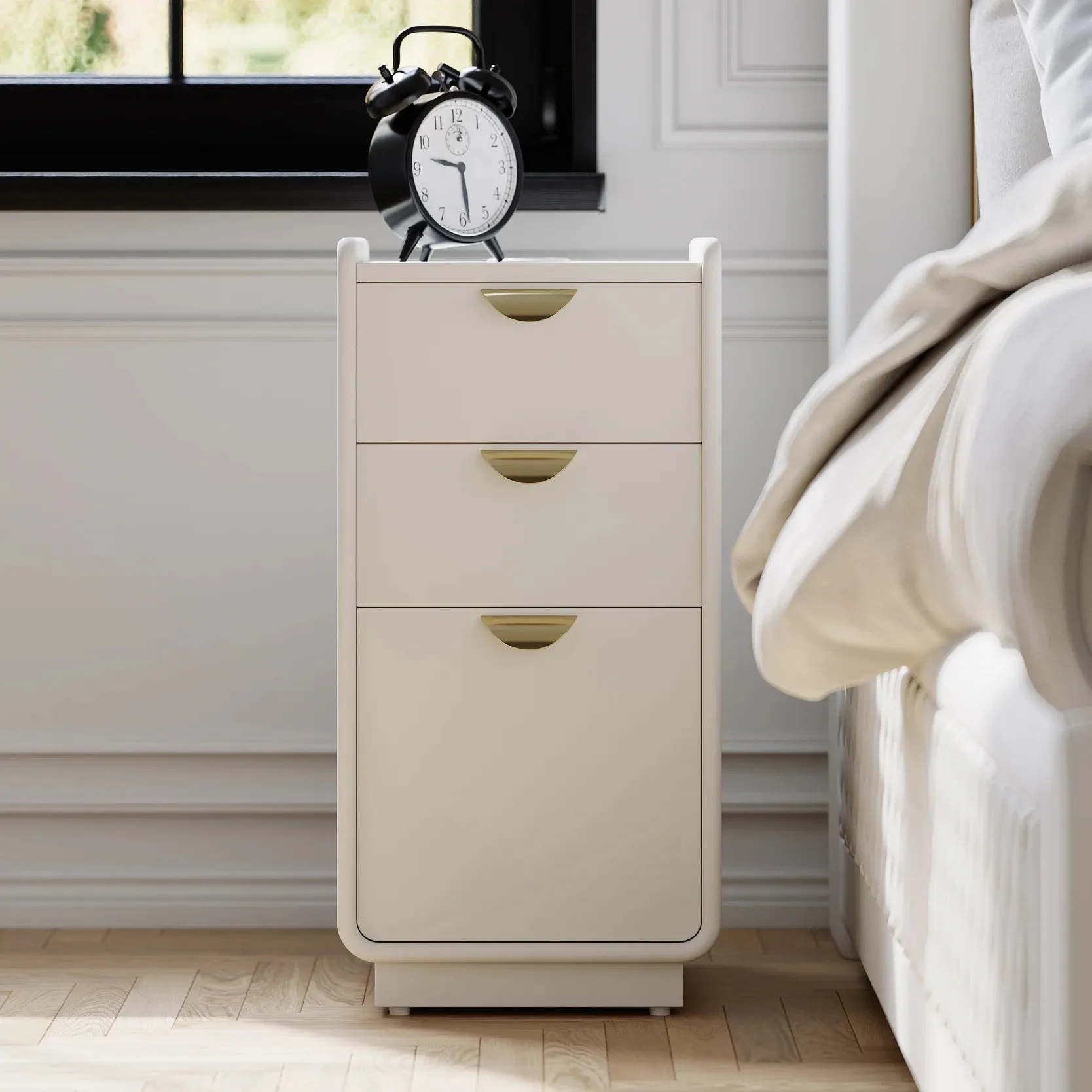 White Leather Narrow Nightstand/Bedside Table