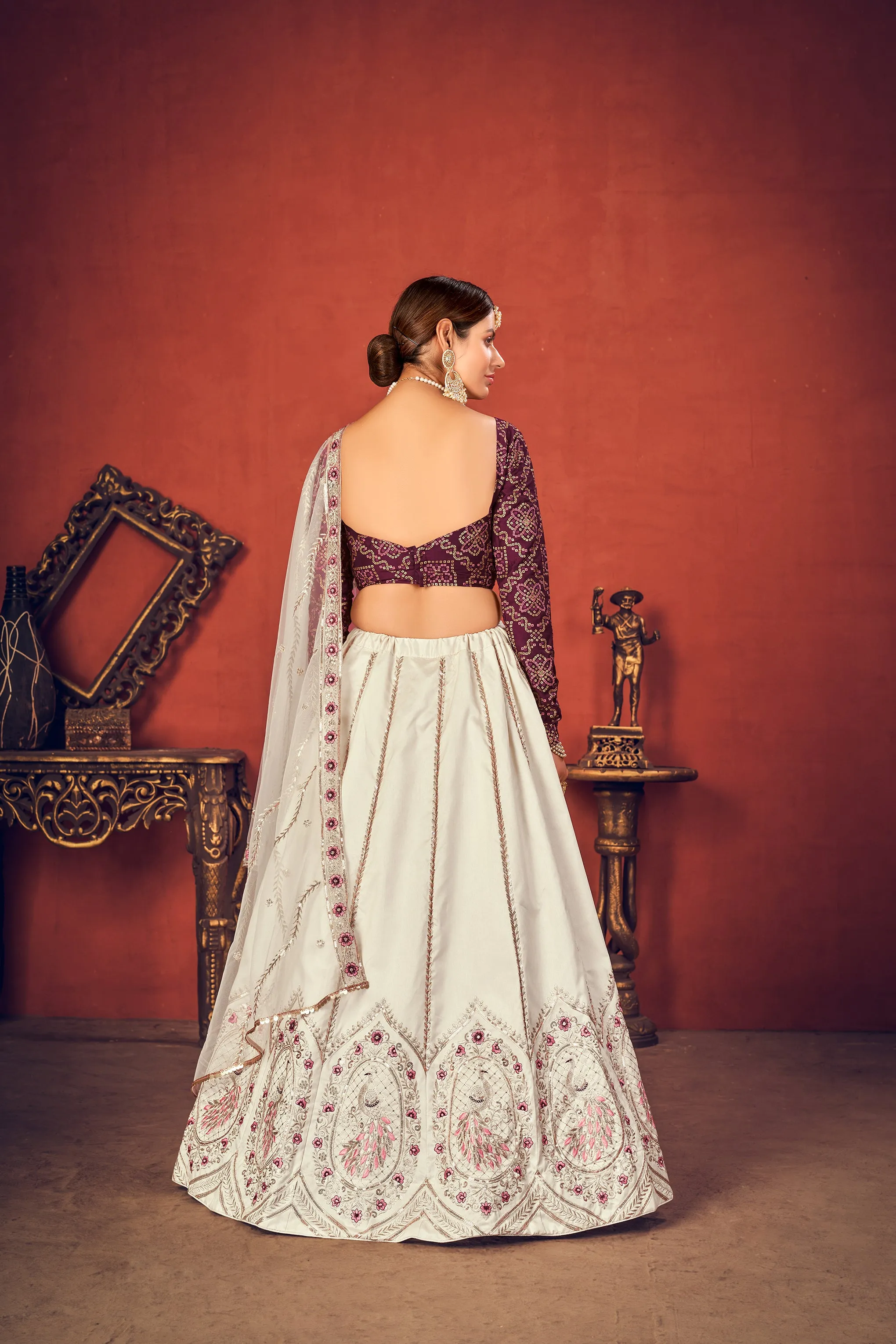 White Lehenga Choli/ Peacock Lehenga Choli/ Design Lehenga/ Embroidery Work Lehenga/ Lehenga Skirt/ Lehenga Blouse/ Lehenga For Girls