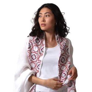 WHITE LINEN SHAWL ANTIQUE ROSE ALHAMBRA