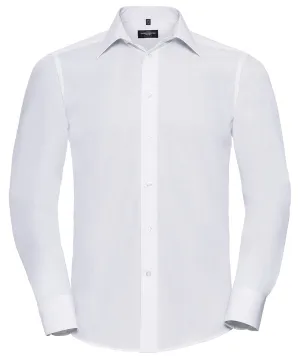 White - Long sleeve polycotton easycare fitted poplin shirt