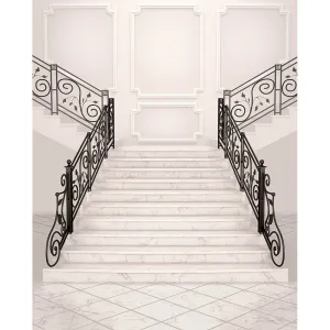 White Marble Stairs Printed Backdrop