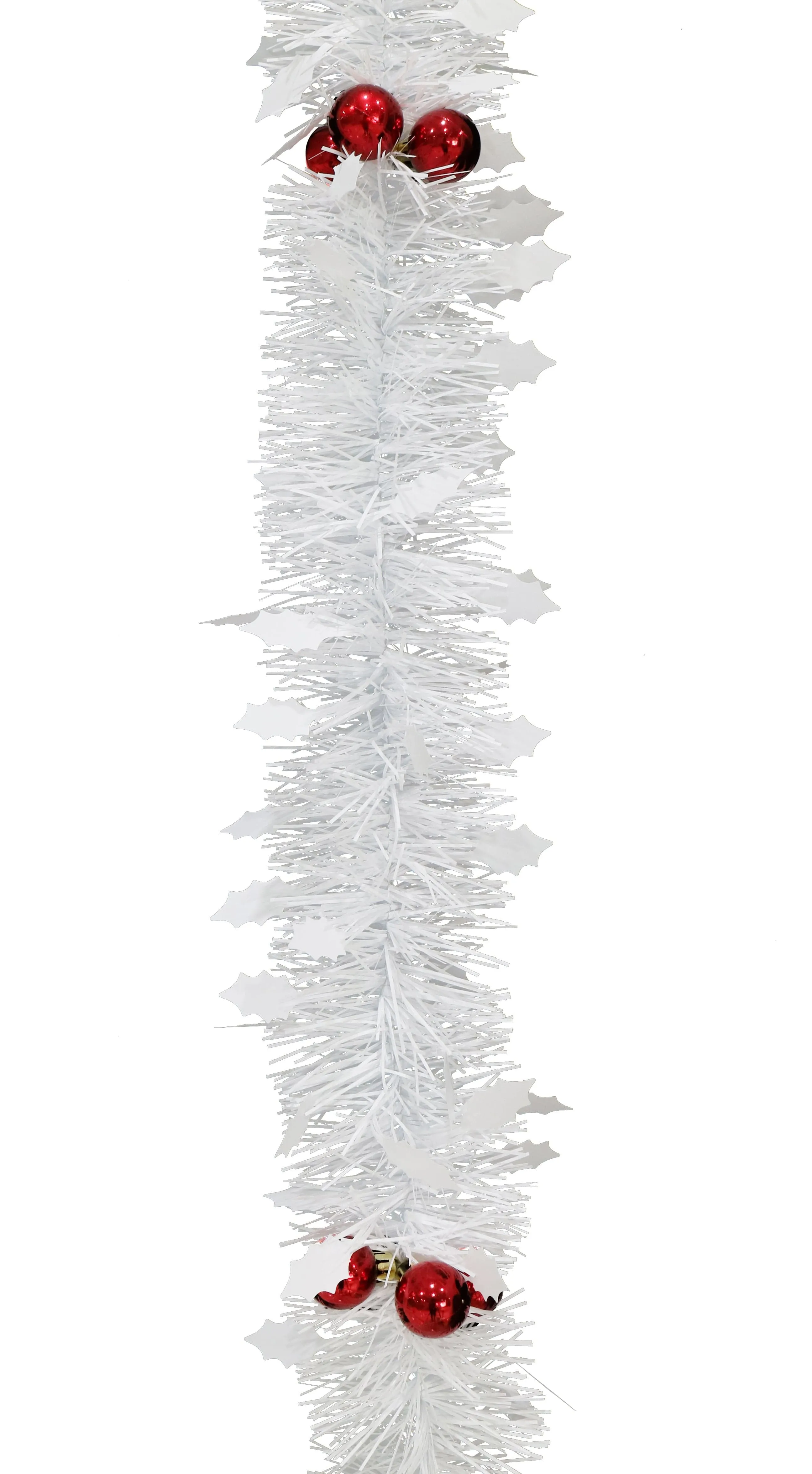 White Matte Holly Tinsel with Baubles (2m)