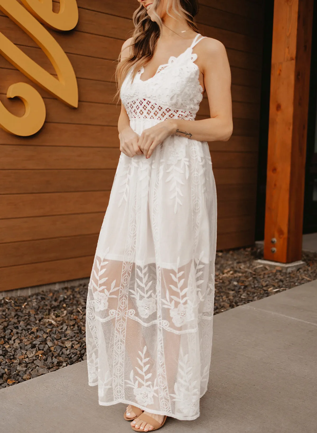 White Maxi Dress Lace Crisscross Backless Cocktail Party Maxi Long Dress