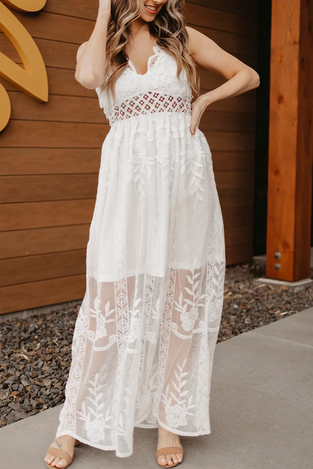 White Maxi Dress Lace Crisscross Backless Cocktail Party Maxi Long Dress