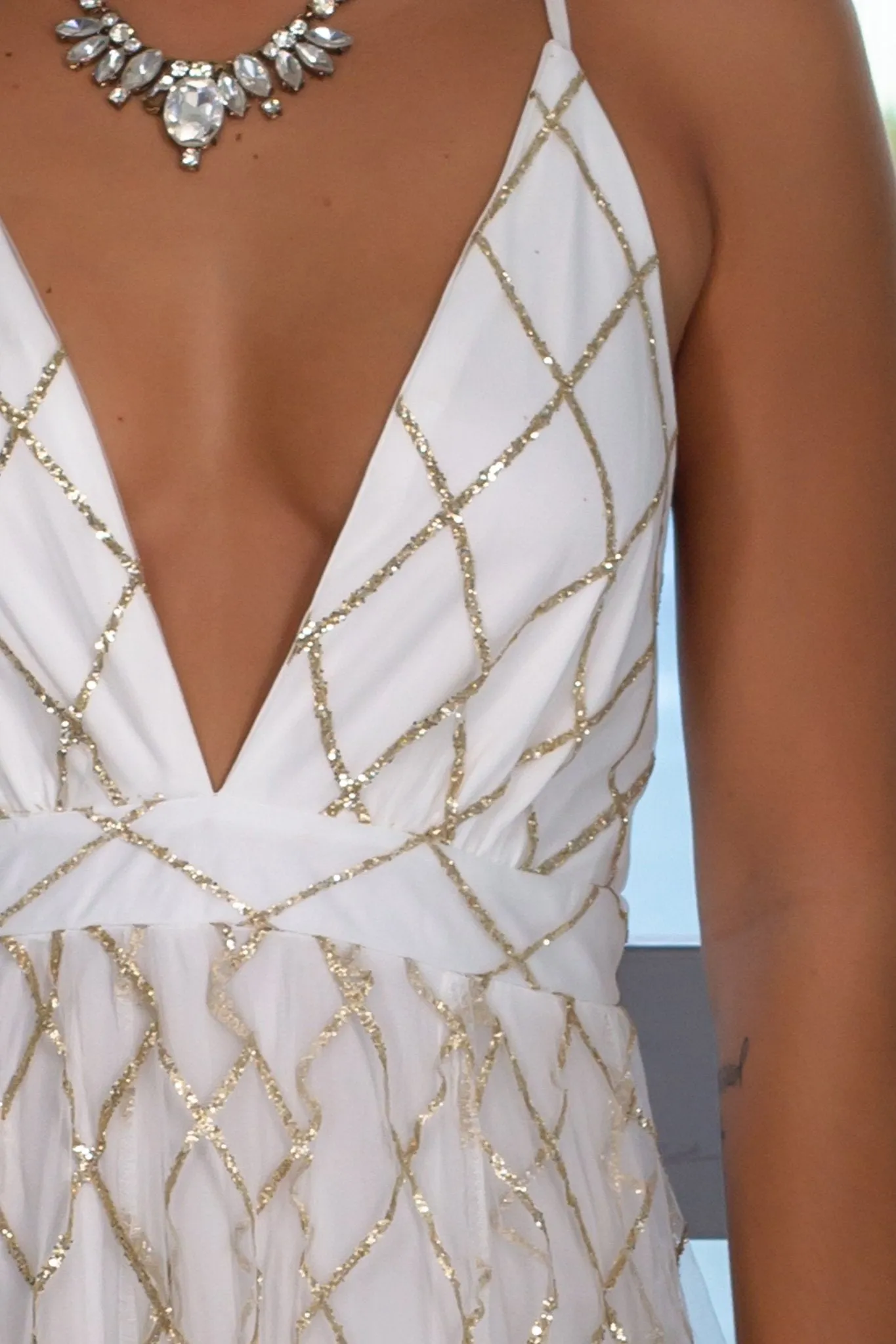 White Maxi Dress with Gold Glitter