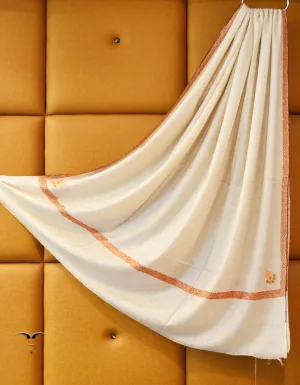 White Men Embroidery Pashmina Shawl 7516