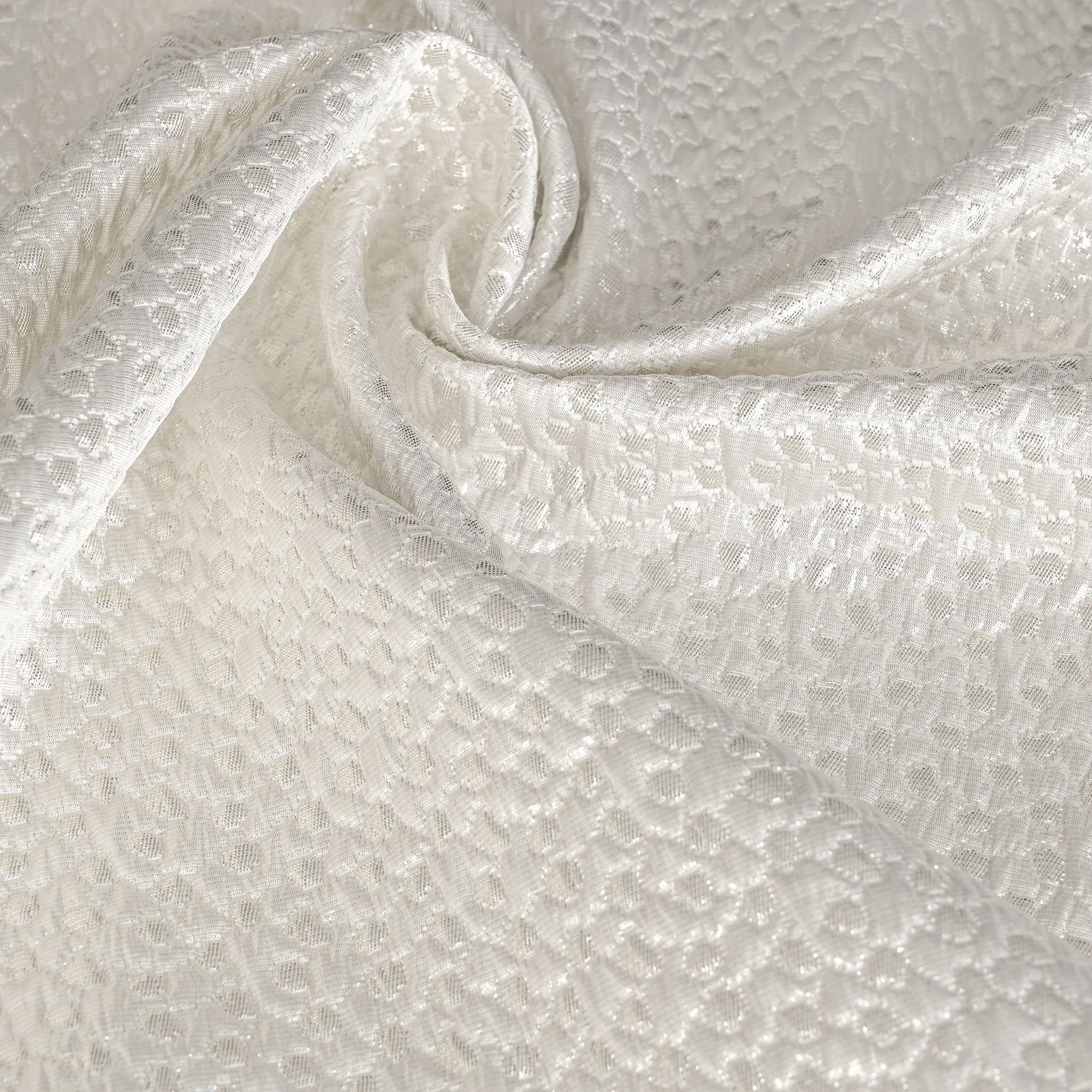 White Metallic Jacquard Fabric 5022