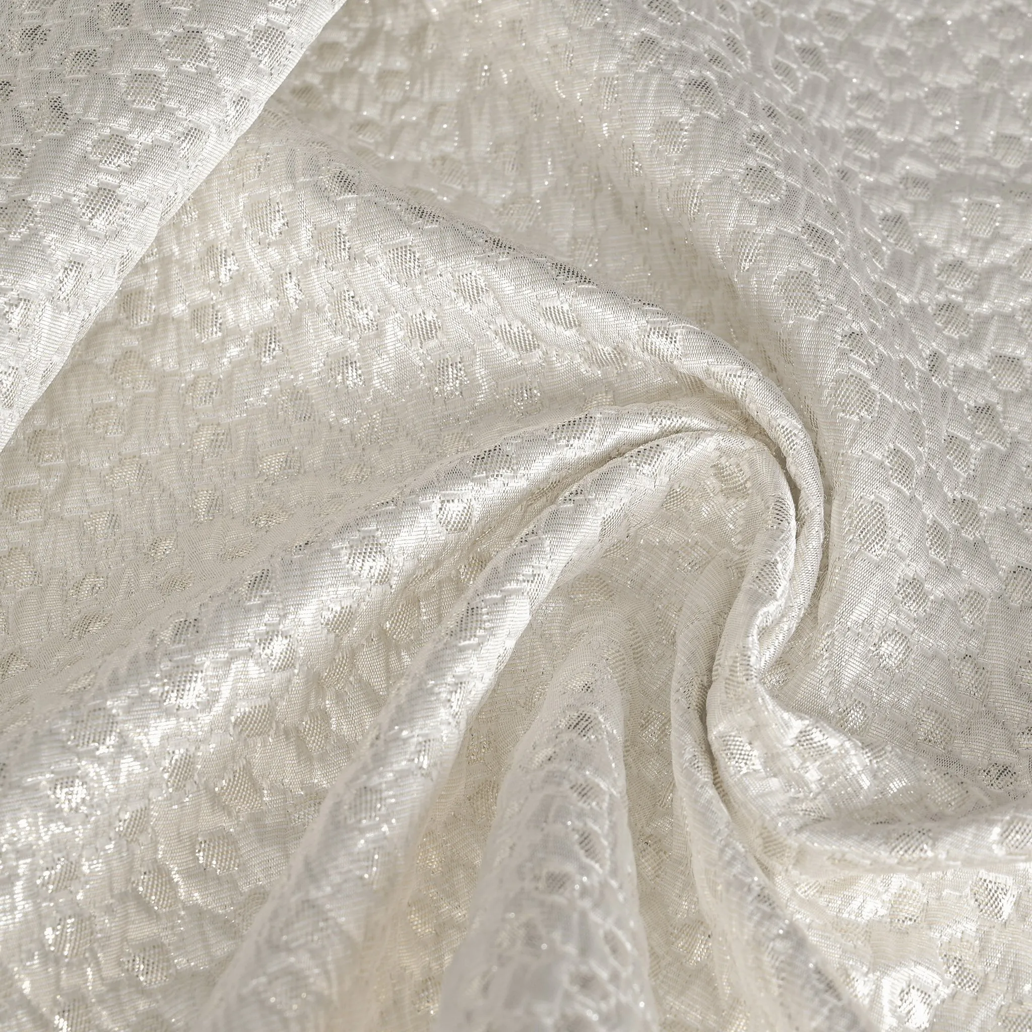 White Metallic Jacquard Fabric 5022