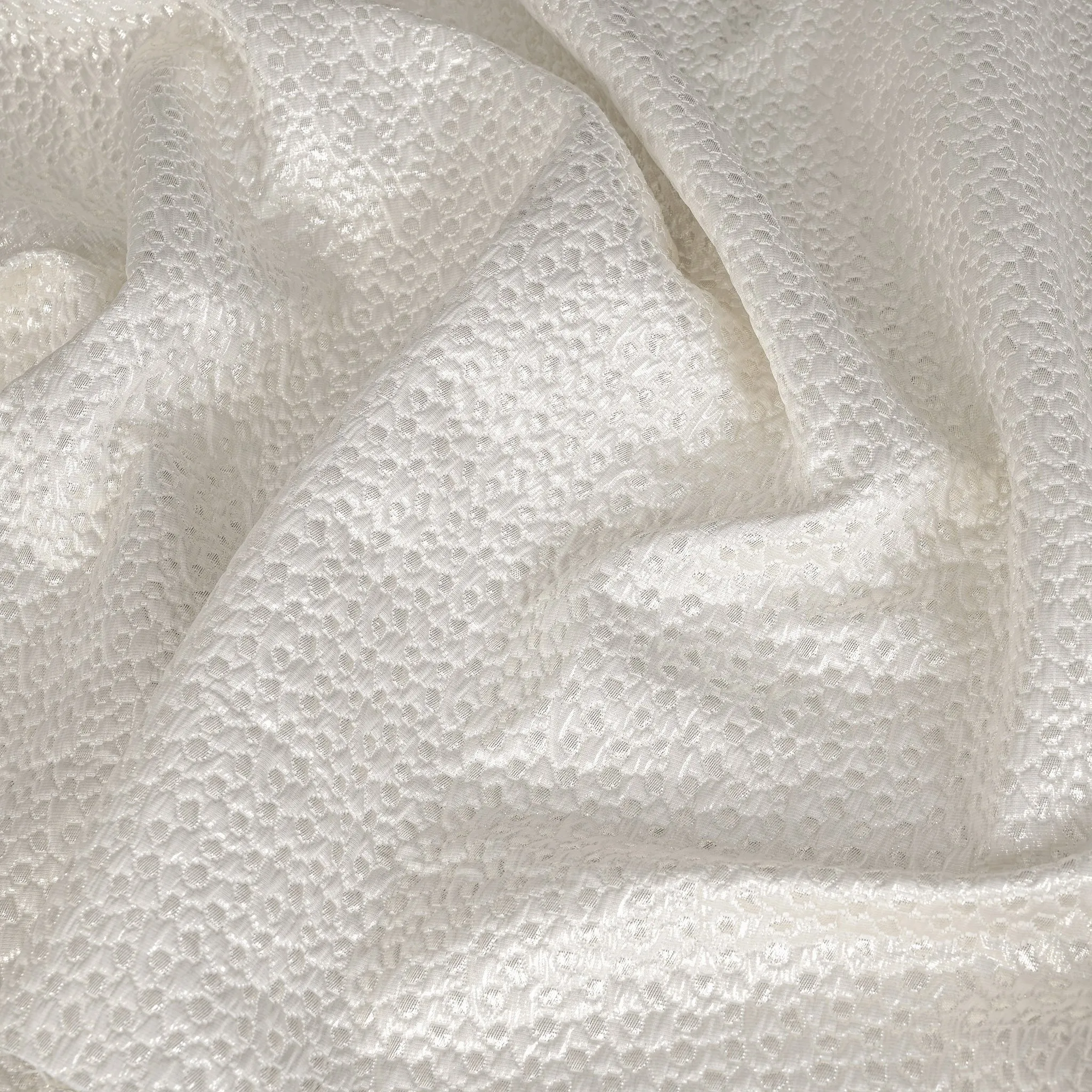 White Metallic Jacquard Fabric 5022