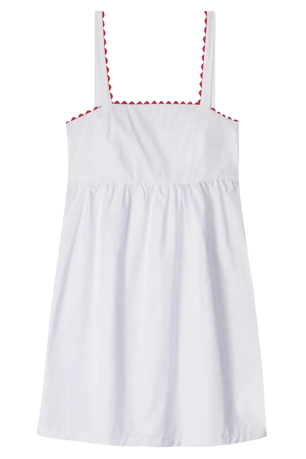 White Mini Nightdress With Red Ric Rac - 100% Cotton Poplin