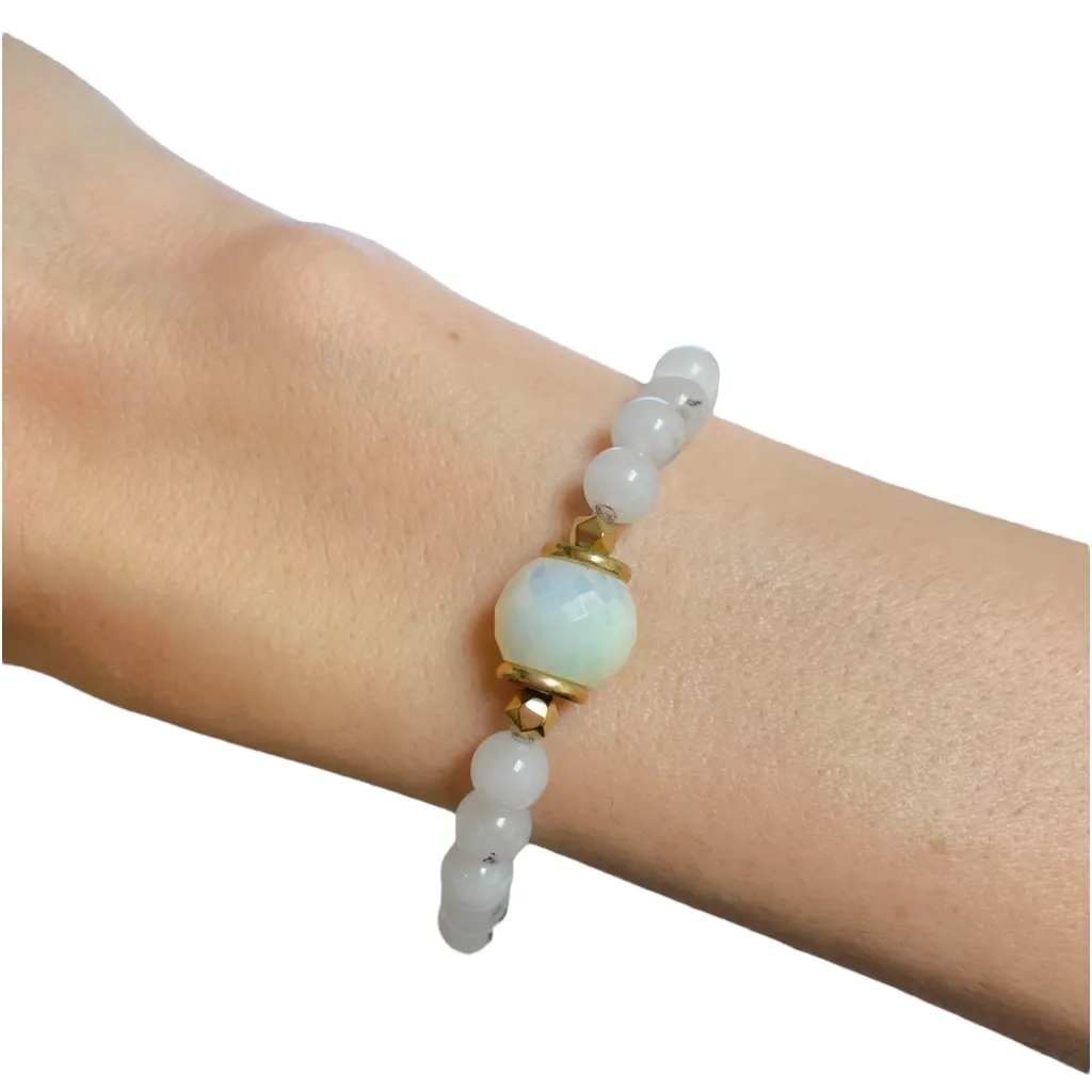 White Moonglass Beaded Bracelets