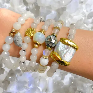 White Moonglass Beaded Bracelets