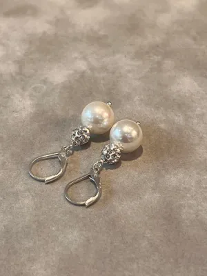 White Mother Of Pearl and Crystal Drop Earrings