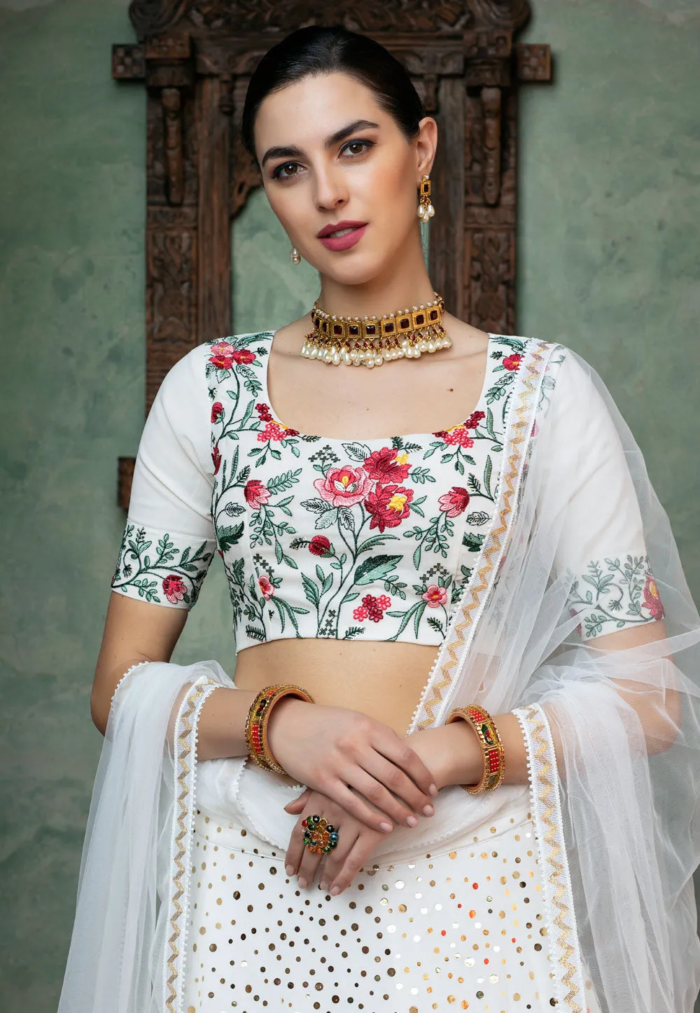 White Multi Embroidered Lehenga Choli