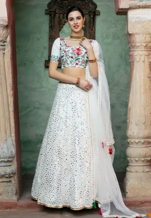 White Multi Embroidered Lehenga Choli