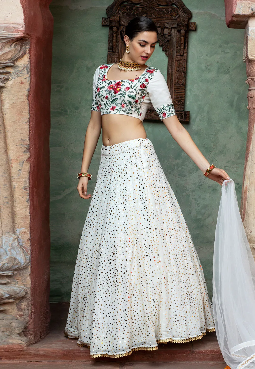 White Multi Embroidered Lehenga Choli