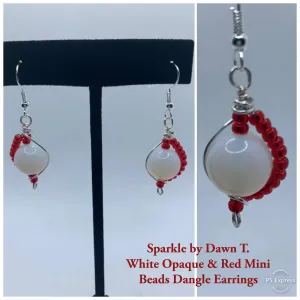 White Opaque and Red beaded Stretch Bracelet with matching earrings