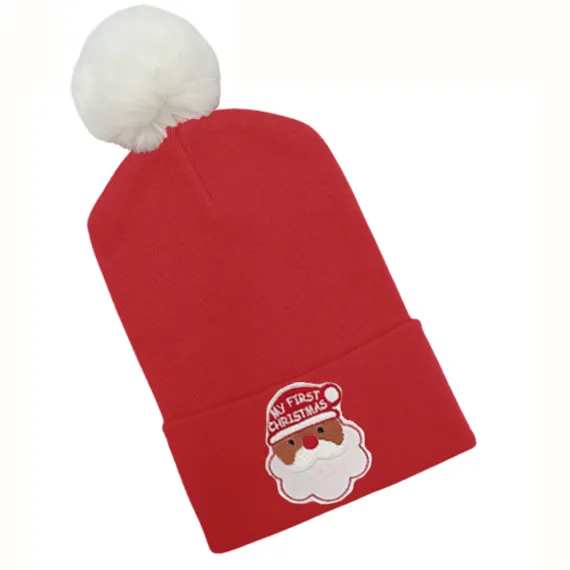 White or Black Santa Red Hospital hat for Boys or Girls with Fuzzy White Pom - Gender Neutral Christmas Hat for Newborns (Copy)