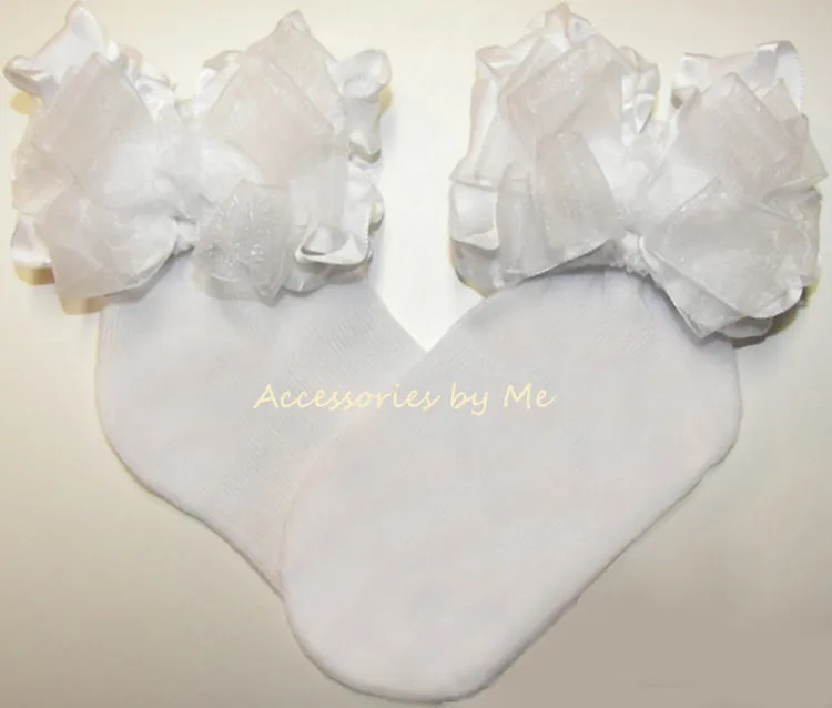 White Organza Ruffle Bow Socks