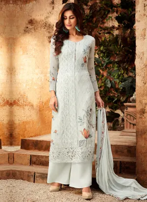 White Overall Multi Embroidered And Printed Designer Palazzo Suit