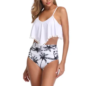 White Palm Tree Tankini Set