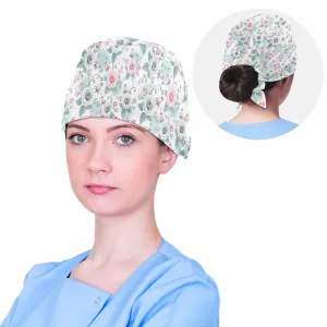 White Pastel Roses  Scrub Cap