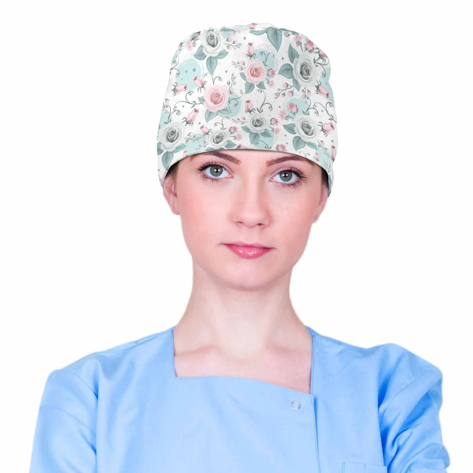 White Pastel Roses  Scrub Cap