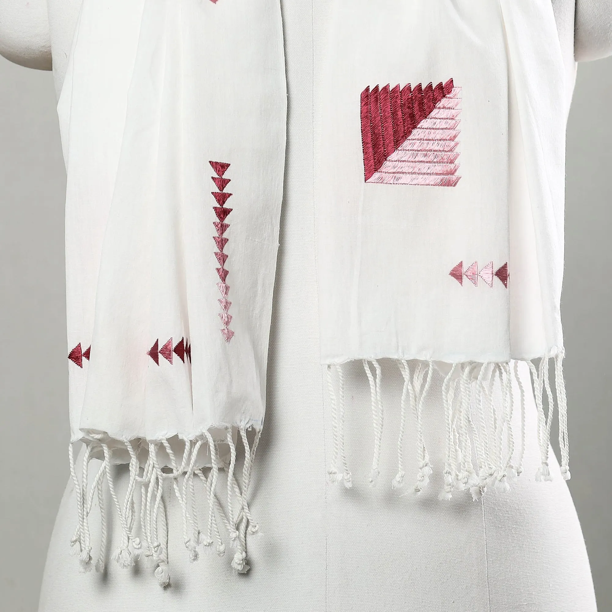 White - Phulkari Hand Embroidery Cotton Handloom Stole