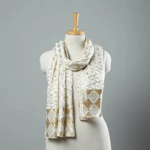 White - Phulkari Silk Cotton Embroidered Stole 15