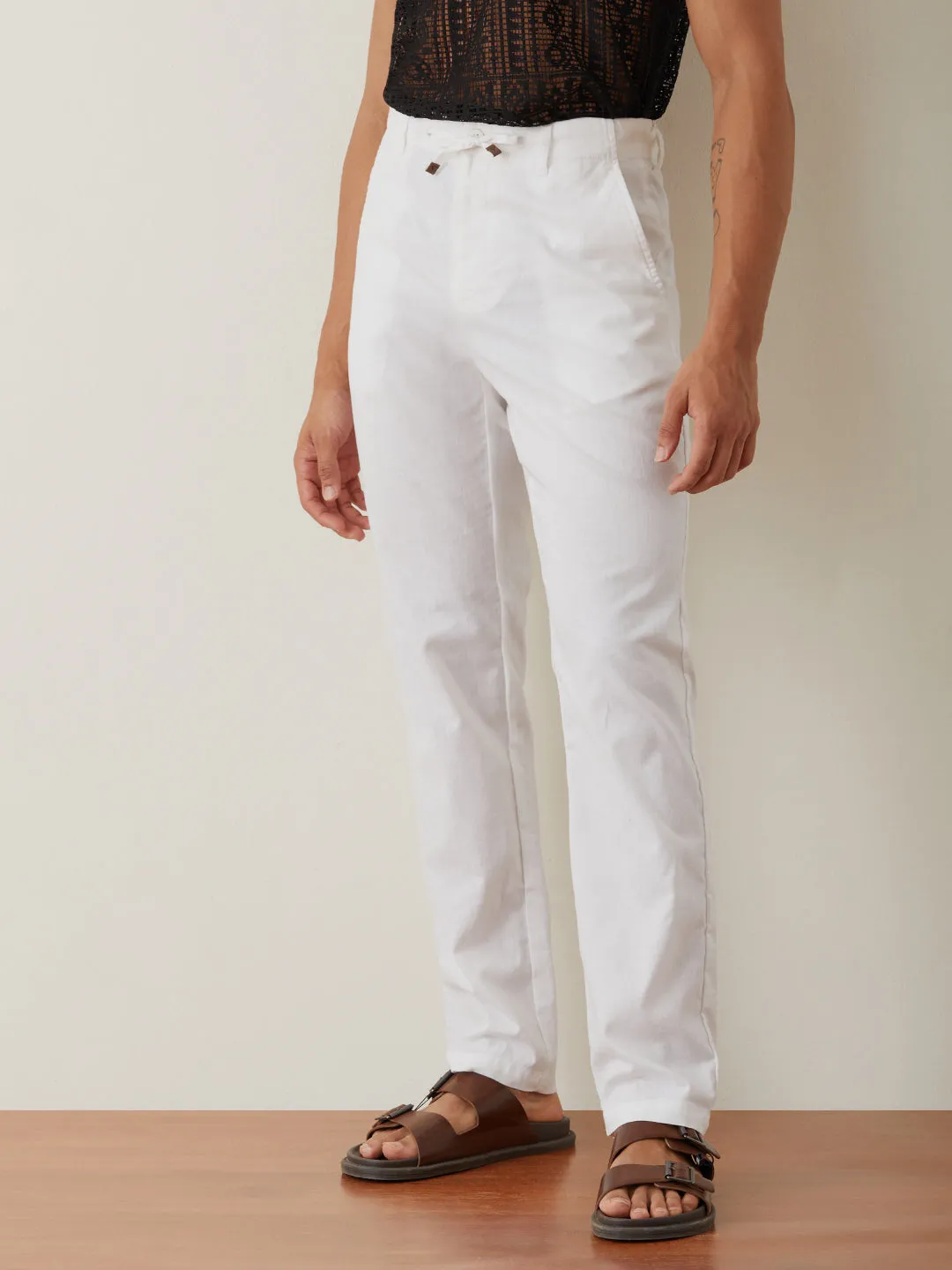 White Plain Loose  Pants