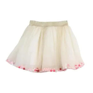 White Pom Pom Glitter Mesh Tutu