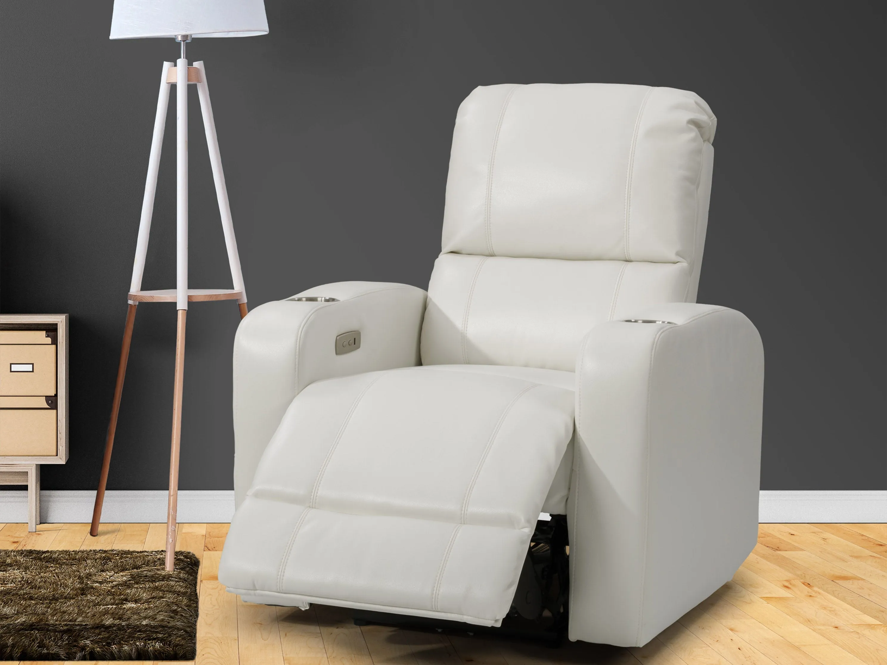 White Power Recliner with Cup Holder