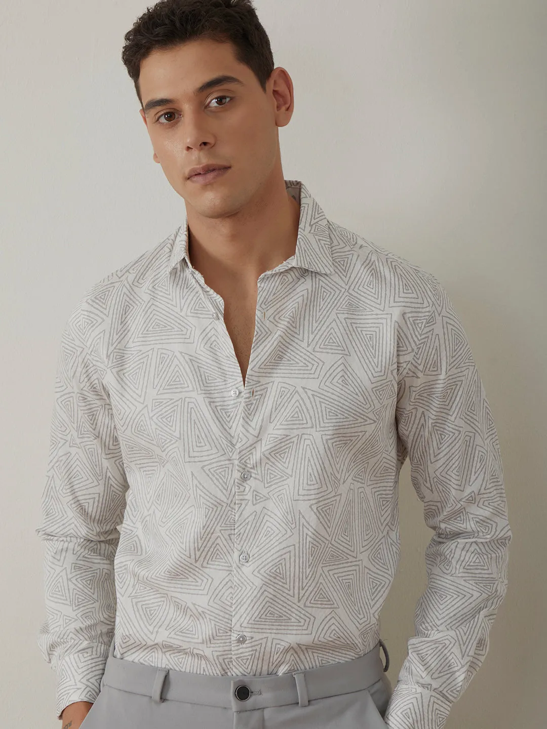 White Printed Casual Shirt