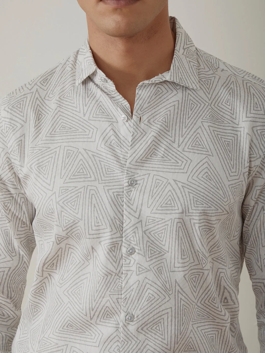 White Printed Casual Shirt