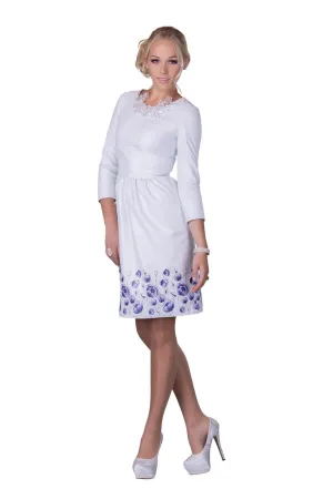 White Printed Reindeer Leather Sleeved Dress- Limited Edition