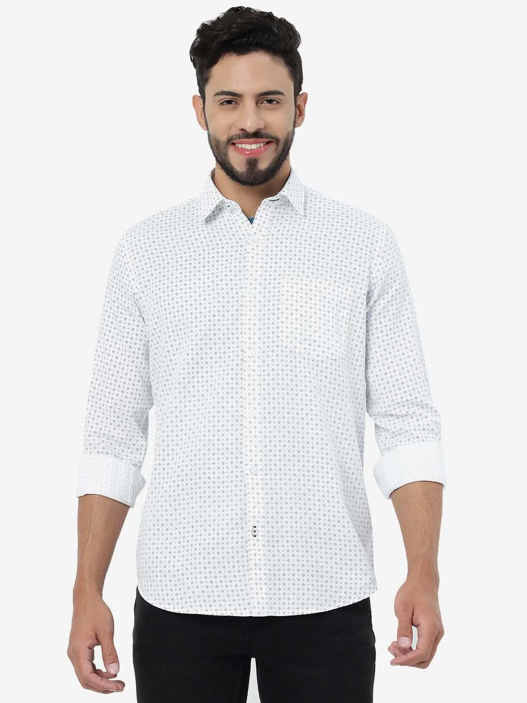 White Printed Smart Fit Semi Casual Shirt | Greenfibre