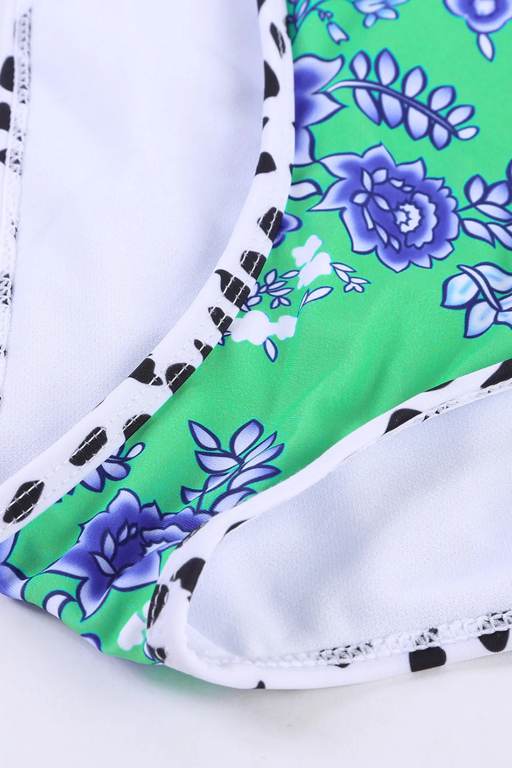 White Printed Smocked High waisted swimsuits