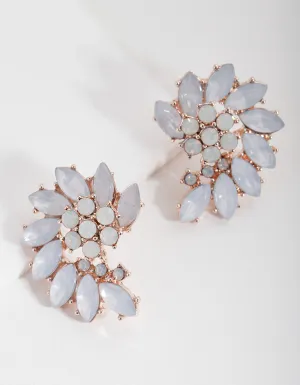 White Rose Gold Gem Stud Earrings