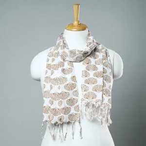 White - Sanganeri Block Printed Cotton Stole with Tassels 51