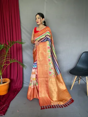 White Saree in Kalamkari Print