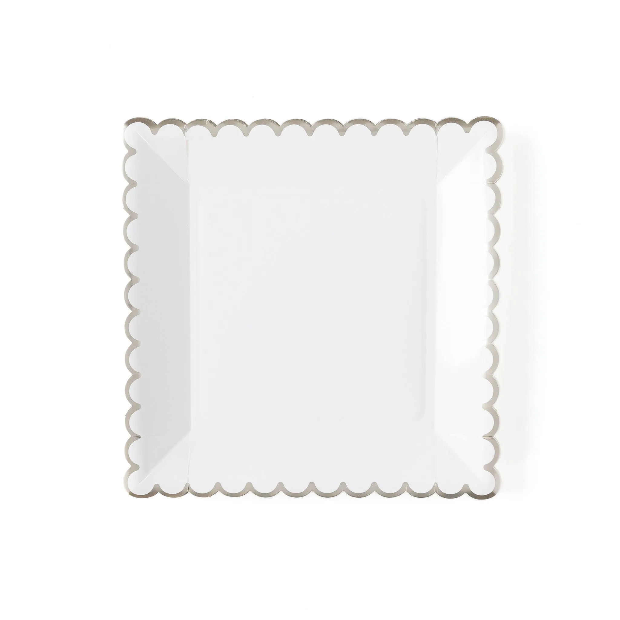 White Scalloped Plate with Silver Foil Trim, Winter White 9" White Scalloped Plate from My Mind's Eye, Great for Christmas or New Year's Eve Parties