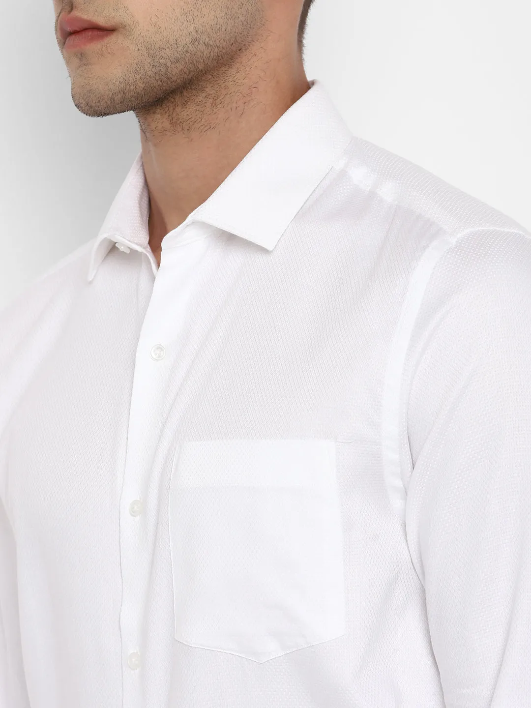 White Self Design Cotton Slim Fit Shirt